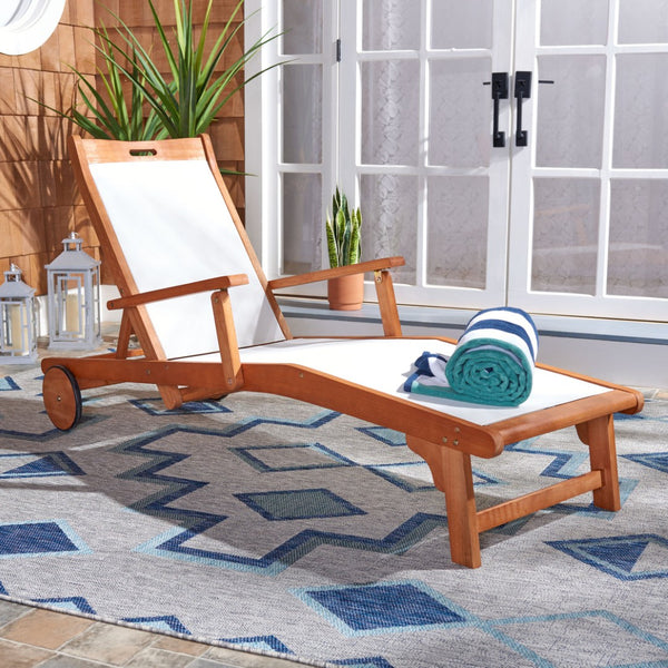 Safavieh KAMSON Deluxe Sun Lounger - Stylish Eucalyptus Wood Frame for Ultimate Outdoor Comfort and Relaxation Natural / Beige PAT7071A