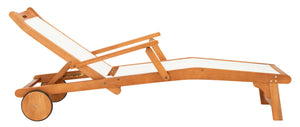 Safavieh KAMSON Deluxe Sun Lounger - Stylish Eucalyptus Wood Frame for Ultimate Outdoor Comfort and Relaxation Natural / Beige PAT7071A