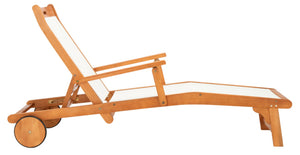 Safavieh KAMSON Deluxe Sun Lounger - Stylish Eucalyptus Wood Frame for Ultimate Outdoor Comfort and Relaxation Natural / Beige PAT7071A
