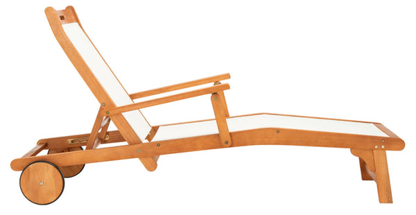 Safavieh KAMSON Deluxe Sun Lounger - Stylish Eucalyptus Wood Frame for Ultimate Outdoor Comfort and Relaxation Natural / Beige PAT7071A