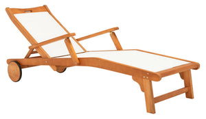 Safavieh KAMSON Deluxe Sun Lounger - Stylish Eucalyptus Wood Frame for Ultimate Outdoor Comfort and Relaxation Natural / Beige PAT7071A