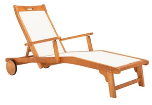 Safavieh KAMSON Deluxe Sun Lounger - Stylish Eucalyptus Wood Frame for Ultimate Outdoor Comfort and Relaxation Natural / Beige PAT7071A