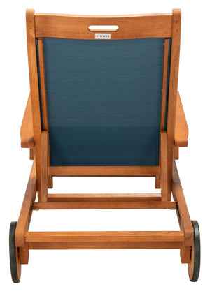 Safavieh KAMSON Deluxe Sun Lounger - Stylish Eucalyptus Wood Frame for Ultimate Outdoor Comfort and Relaxation Natural / Navy PAT7071B