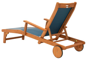 Safavieh KAMSON Deluxe Sun Lounger - Stylish Eucalyptus Wood Frame for Ultimate Outdoor Comfort and Relaxation Natural / Navy PAT7071B