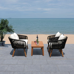 Safavieh Velso 4 Piece Living Set Black Rope/Beige Cushion/Natural Legs PAT7072B