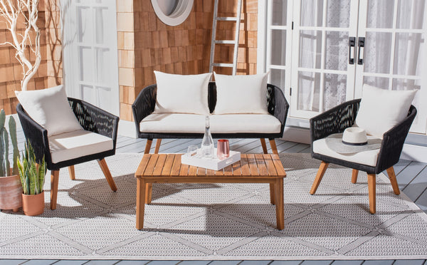 Safavieh Velso 4 Piece Living Set Black Rope/Beige Cushion/Natural Legs PAT7072B