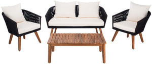 Safavieh Velso 4 Piece Living Set Black Rope/Beige Cushion/Natural Legs PAT7072B