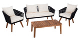 Safavieh Velso 4 Piece Living Set Black Rope/Beige Cushion/Natural Legs PAT7072B