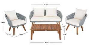 Safavieh Prester 4Piece Living Set Grey Rope/Beige Cushion/Natural Legs PAT7073A