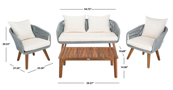 Safavieh Prester 4Piece Living Set Grey Rope/Beige Cushion/Natural Legs PAT7073A