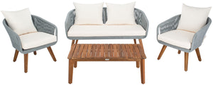 Safavieh Prester 4Piece Living Set Grey Rope/Beige Cushion/Natural Legs PAT7073A