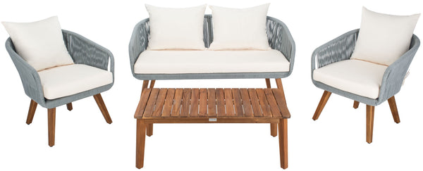 Safavieh Prester 4Piece Living Set Grey Rope/Beige Cushion/Natural Legs PAT7073A