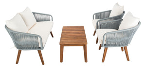 Safavieh Prester 4Piece Living Set Grey Rope/Beige Cushion/Natural Legs PAT7073A