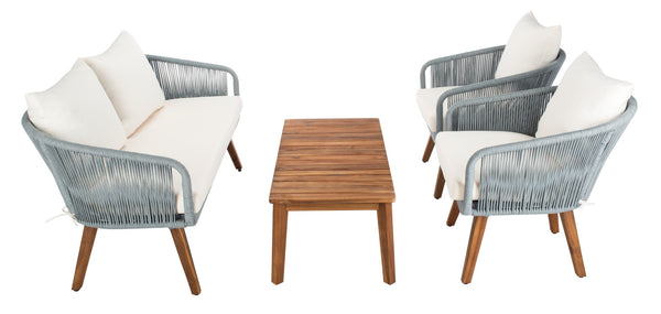 Safavieh Prester 4Piece Living Set Grey Rope/Beige Cushion/Natural Legs PAT7073A