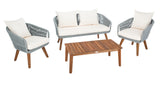 Safavieh Prester 4Piece Living Set Grey Rope/Beige Cushion/Natural Legs PAT7073A