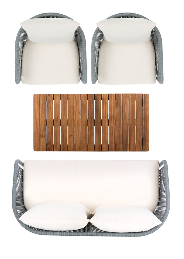 Safavieh Prester 4Piece Living Set Grey Rope/Beige Cushion/Natural Legs PAT7073A