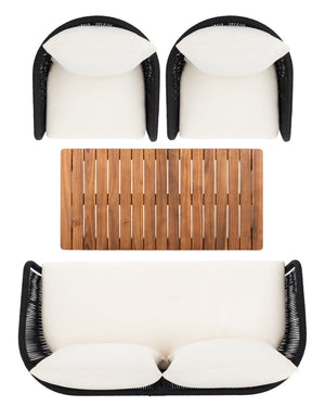 Safavieh Prester 4Piece Living Set Black Rope/Beige Cushion/Natural Legs PAT7073B