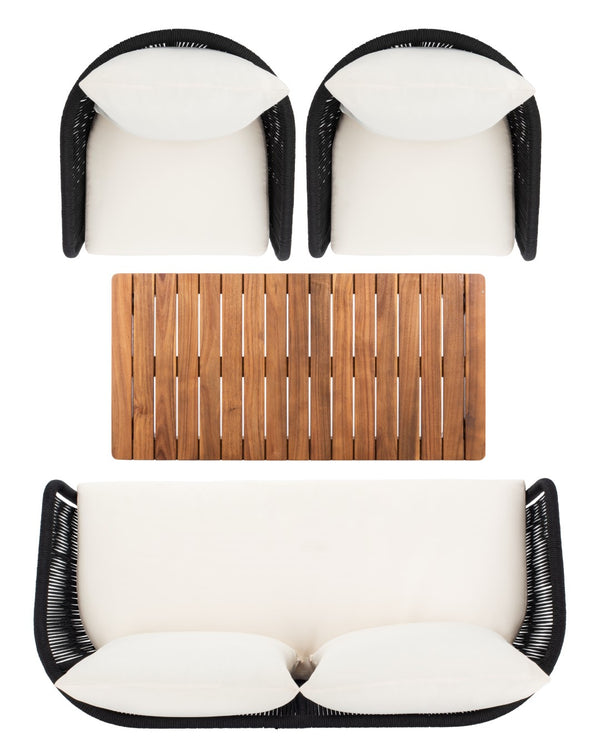 Safavieh Prester 4Piece Living Set Black Rope/Beige Cushion/Natural Legs PAT7073B