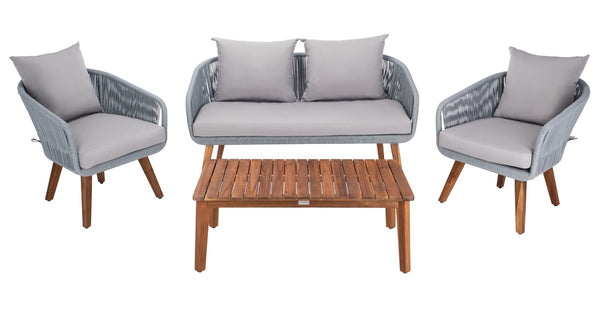 Safavieh Prester 4Piece Living Set Grey Rope/ Grey Cushion/Natural Legs PAT7073C-2BX