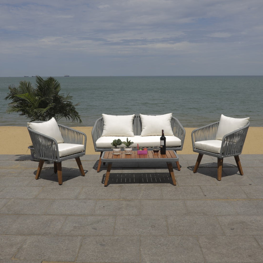Safavieh Ransin 4Piece Living Set Grey Rope/ Beige Cushion/Natural Legs PAT7074A
