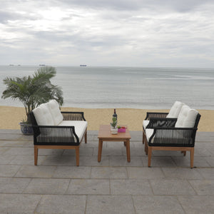 Safavieh Winslo 4Pc Living Set Black Rope/ Beige Cushion/Natural Legs PAT7075B-2BX