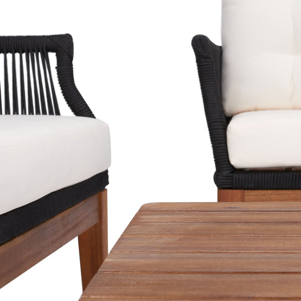 Safavieh Winslo 4Pc Living Set Black Rope/ Beige Cushion/Natural Legs PAT7075B-2BX