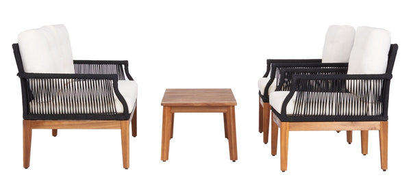 Safavieh Winslo 4Pc Living Set Black Rope/ Beige Cushion/Natural Legs PAT7075B-2BX