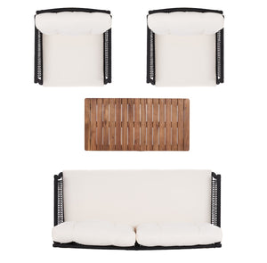 Safavieh Winslo 4Pc Living Set Black Rope/ Beige Cushion/Natural Legs PAT7075B-2BX