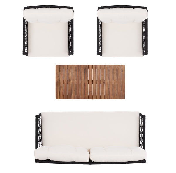 Safavieh Winslo 4Pc Living Set Black Rope/ Beige Cushion/Natural Legs PAT7075B-2BX