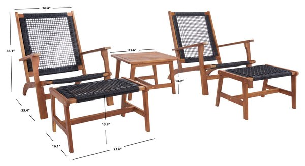 Safavieh CHANTELLE Outdoor Living Set - Modern Coastal Design for Patios, Decks, and Poolside Relaxation Natural / Black PAT7076E