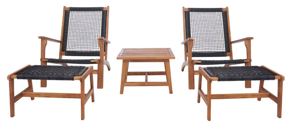 Safavieh CHANTELLE Outdoor Living Set - Modern Coastal Design for Patios, Decks, and Poolside Relaxation Natural / Black PAT7076E