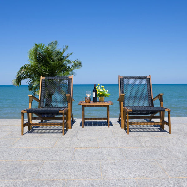 Safavieh CHANTELLE Outdoor Living Set - Modern Coastal Design for Patios, Decks, and Poolside Relaxation Natural / Black PAT7076E