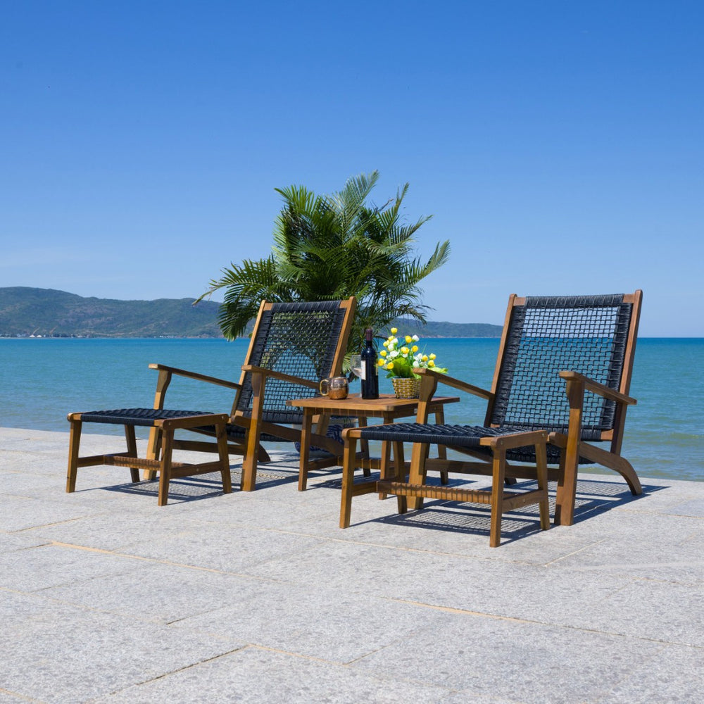 Safavieh CHANTELLE Outdoor Living Set - Modern Coastal Design for Patios, Decks, and Poolside Relaxation Natural / Black PAT7076E