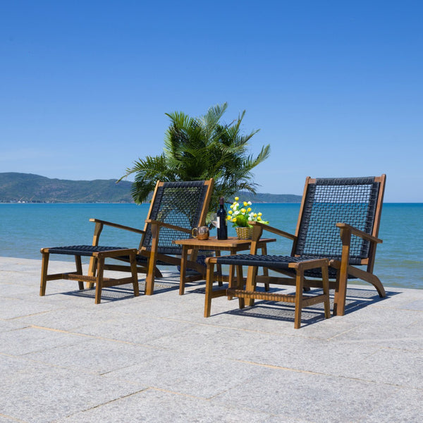 Safavieh CHANTELLE Outdoor Living Set - Modern Coastal Design for Patios, Decks, and Poolside Relaxation Natural / Black PAT7076E