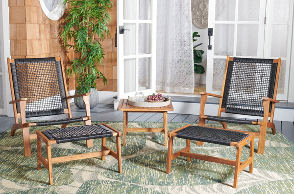 Safavieh CHANTELLE Outdoor Living Set - Modern Coastal Design for Patios, Decks, and Poolside Relaxation Natural / Black PAT7076E