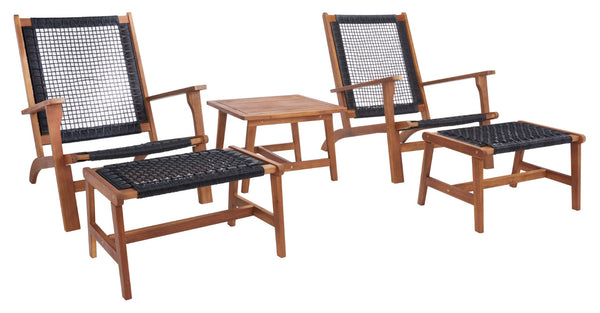 Safavieh CHANTELLE Outdoor Living Set - Modern Coastal Design for Patios, Decks, and Poolside Relaxation Natural / Black PAT7076E