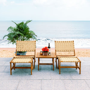 Safavieh DARRYL Living Set - Stylish Acacia Wood Outdoor Ensemble for Comfortable Patio Relaxation & Enjoyment Natural / Natural PAT7078A
