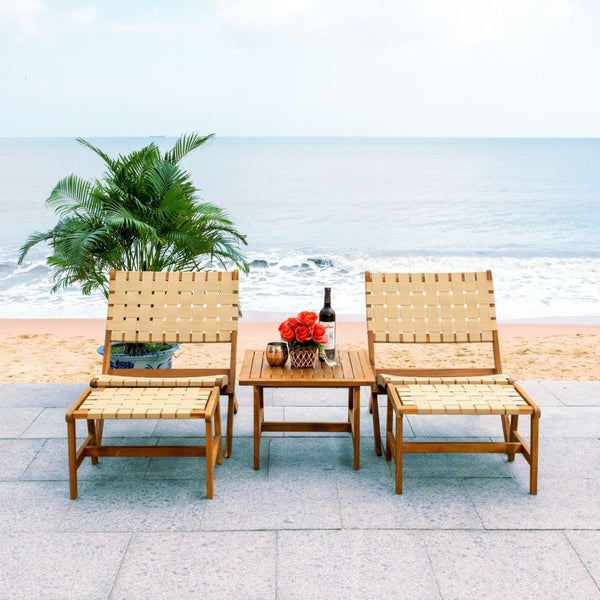 Safavieh DARRYL Living Set - Stylish Acacia Wood Outdoor Ensemble for Comfortable Patio Relaxation & Enjoyment Natural / Natural PAT7078A