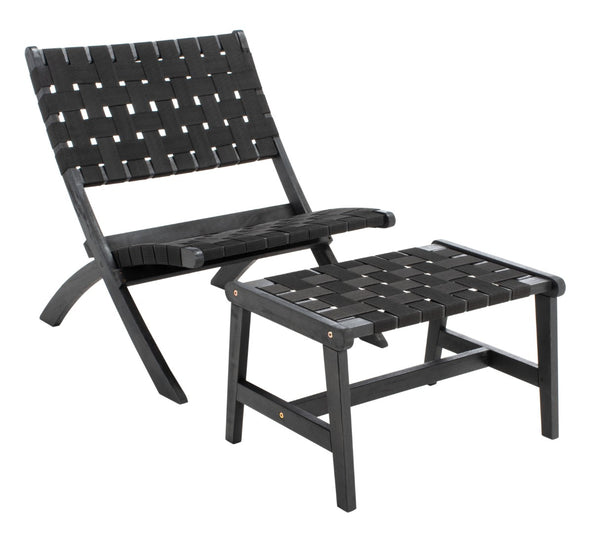 Safavieh DARRYL Living Set - Stylish Acacia Wood Outdoor Ensemble for Comfortable Patio Relaxation & Enjoyment Black / Black PAT7078C