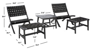 Safavieh DARRYL Living Set - Stylish Acacia Wood Outdoor Ensemble for Comfortable Patio Relaxation & Enjoyment Black / Black PAT7078C