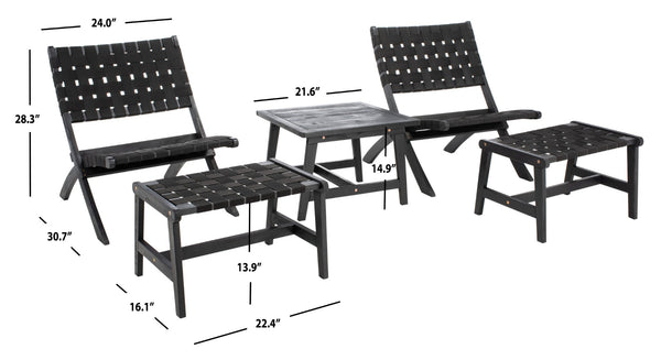Safavieh DARRYL Living Set - Stylish Acacia Wood Outdoor Ensemble for Comfortable Patio Relaxation & Enjoyment Black / Black PAT7078C