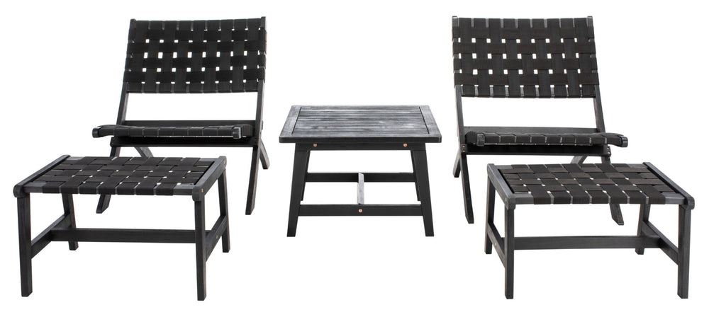 Safavieh DARRYL Living Set - Stylish Acacia Wood Outdoor Ensemble for Comfortable Patio Relaxation & Enjoyment Black / Black PAT7078C