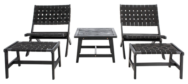 Safavieh DARRYL Living Set - Stylish Acacia Wood Outdoor Ensemble for Comfortable Patio Relaxation & Enjoyment Black / Black PAT7078C