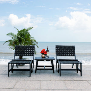 Safavieh DARRYL Living Set - Stylish Acacia Wood Outdoor Ensemble for Comfortable Patio Relaxation & Enjoyment Black / Black PAT7078C