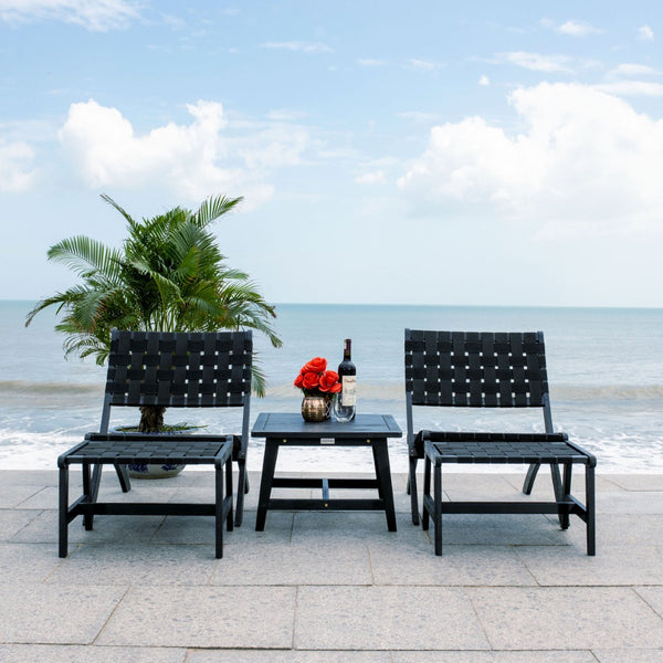 Safavieh DARRYL Living Set - Stylish Acacia Wood Outdoor Ensemble for Comfortable Patio Relaxation & Enjoyment Black / Black PAT7078C