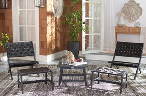 Safavieh DARRYL Living Set - Stylish Acacia Wood Outdoor Ensemble for Comfortable Patio Relaxation & Enjoyment Black / Black PAT7078C