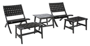 Safavieh DARRYL Living Set - Stylish Acacia Wood Outdoor Ensemble for Comfortable Patio Relaxation & Enjoyment Black / Black PAT7078C