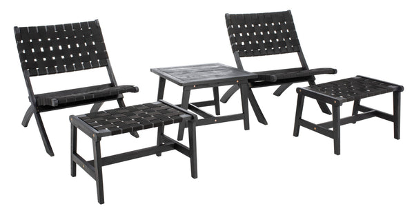 Safavieh DARRYL Living Set - Stylish Acacia Wood Outdoor Ensemble for Comfortable Patio Relaxation & Enjoyment Black / Black PAT7078C