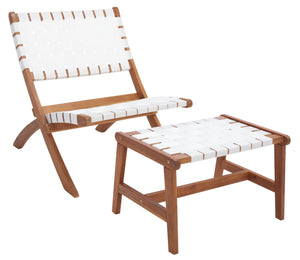 Safavieh DARRYL Living Set - Stylish Acacia Wood Outdoor Ensemble for Comfortable Patio Relaxation & Enjoyment Natural / White PAT7078D