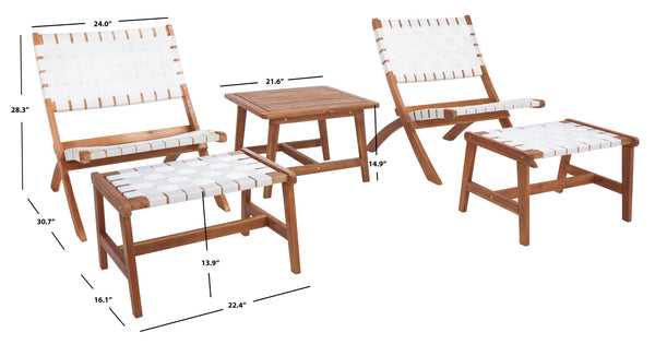 Safavieh DARRYL Living Set - Stylish Acacia Wood Outdoor Ensemble for Comfortable Patio Relaxation & Enjoyment Natural / White PAT7078D